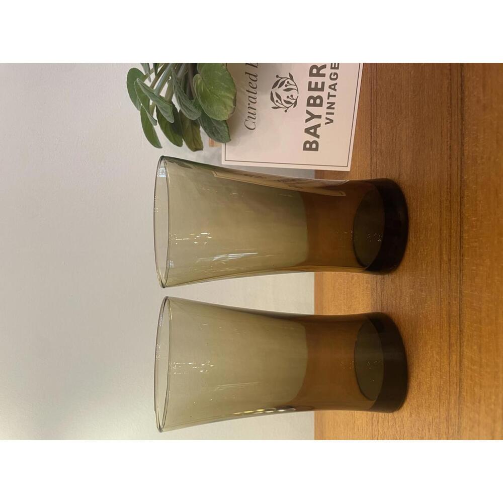 Vintage Anchor Hocking Linden Smoke Brown Highball Tumblers Set of 2 6.25"